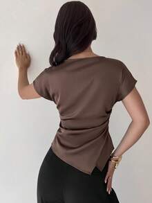 Firerie Áo sơ mi kẻ caro dáng suông, thanh lịch, thích hợp cho đi làm, mặc thường ngày và cả công sở/quần áo mùa thu cho nữ/mặt hàng dành cho học sinh/trang phục giáo viên/áo đi chơi/áo kiểu công sở/áo sơ mi kẻ sọc/áo công sở nữ/áo giáo viên. - màu nâu - Xem 2