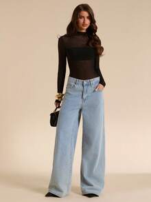 SHEIN BAE 1. Áo kiểu dáng thanh lịch ôm sát, xếp ly, chất liệu lưới xuyên thấu, không tay, màu đen sang trọng, tối giản. - màu đen - Xem 7