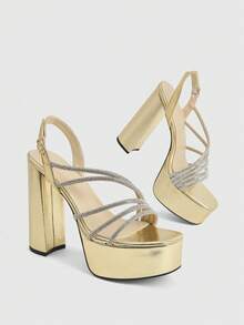 CUCCOO LuxiPop Sandal cao gót nữ mùa hè phong cách thanh lịch, gót dày đa năng thời trang, siêu cao gót mẫu đi làm, đi club, đi chơi, không khí nghỉ dưỡng, mặc mùa hè, món đồ không thể thiếu khi du lịch - Vàng - Xem 3