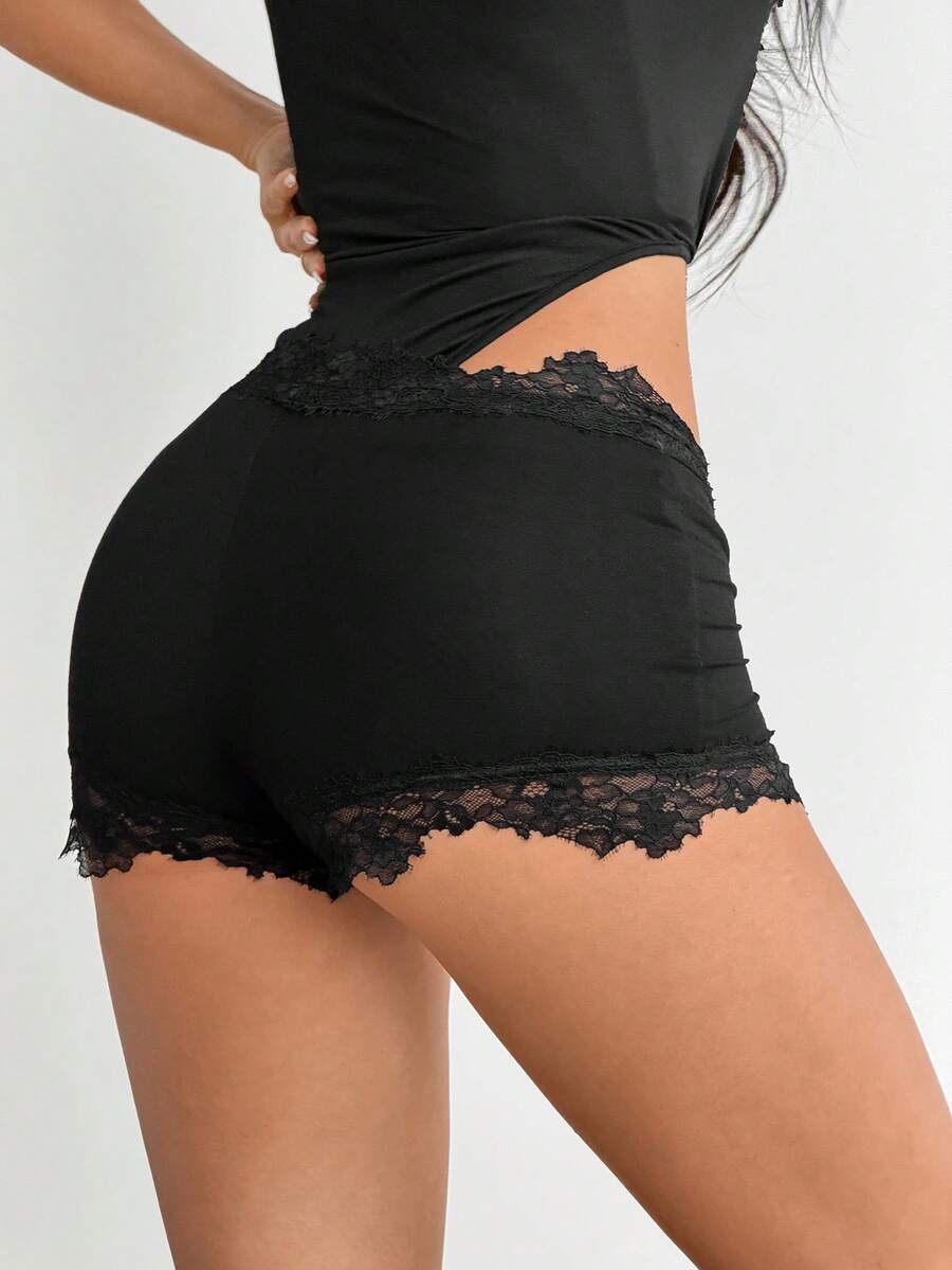 SHEIN ICON Y2k Summer Women's Going Out Black Goth Club Lace Patchwork Casual Versatile Daily Wear Shorts - Black - View 1
