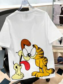 GARFIELD | SHEIN Manfinity Joysei Áo thun nam cổ tròn tay ngắn in họa tiết dễ thương, kiểu dáng thường ngày, thích hợp cho mùa hè. - trắng - Xem 2