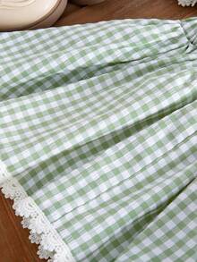 Emery Rose Kids Young Girl Plaid Print Round Neck Tank Top And Mini Skirt Cute Fashion Set, Outdoor Casual Daily Elegant Holiday Wear - Green - View 11