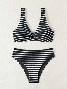 Vaytide Bộ bikini sọc tròn liên kết gợi cảm dành cho nữ đi biển mùa hè, 2 chiếc - Đen và trắng - Xem 8