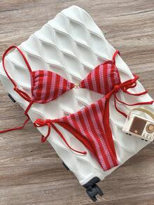 Bộ bikini nữ Swim SXY-D màu xanh trắng kẻ sọc, chất liệu vải jacquard, dây mảnh, trang trí kim loại, thích hợp cho mùa xuân/hè. - Nhiều màu - Xem 2