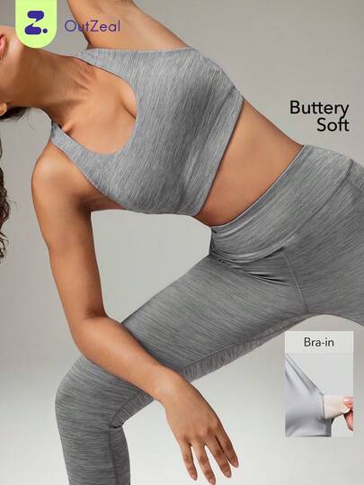 OutZeal Gym Top Women Sports Bra Grey Workout Yoga Bra-In Removable Padding Racerback Active Tops