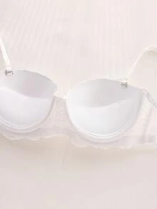 DelicateAllure Pink Women's Underwear Set, Bra With Underwire & Lace Thong Panty - White - View 5