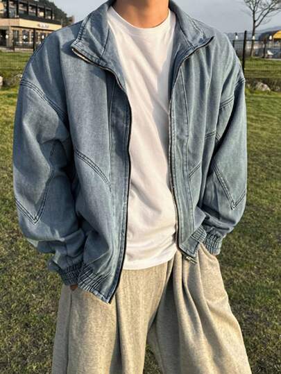 DAZY Men's Solid Color Blue Denim Jacket For Autumn