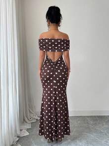 SHEIN Raffinéa New Arrival Off-Shoulder Backless Fitted Mermaid Hem Elegant Dress - Brown - View 2