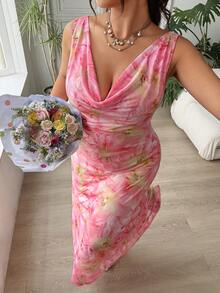 SHEIN EZwear 女士印花无袖休闲加大码连衣裙 - 彩色 - 查看 6