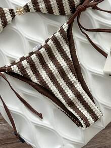Swim SXY-D Women's Blue & White Striped Jacquard Fabric Spaghetti Strap Metal Decor Bikini Set, Spring/Summer - Multicolor - View 7