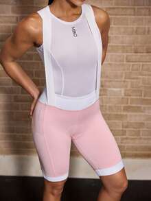 Powerista Women's Contrast Color Bib Cycling Shorts - Pink - View 2
