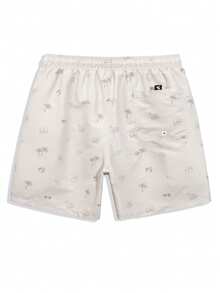 Palasendo Pantalones cortos de playa casuales con cordón y estampado para hombres - Beis - Ver 4
