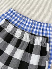 SHEIN 2件/套 小男孩柔軟舒適休閒套裝，包含字母印花圓領短袖T恤和格紋寬鬆長褲，適合居家、外出、春夏季 - 彩色 - 查看 5