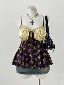 Sunspun Plus Size Women Casual 90s Vacation Dopamine Y2K Colorblock Summer Camisole Vacation Light Yellow - Black - View 7