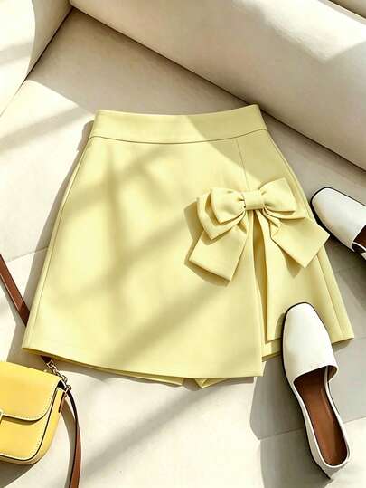 Franclia Quần culottes nữ màu trơn thanh lịch với nơ trang trí, thích hợp cho mùa hè.