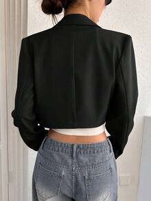 DAZY Spring And Autumn Casual Solid Color Lapel Collar Short Blazer Jacket,Fall Women Clothes Business Attire - Black - View 3