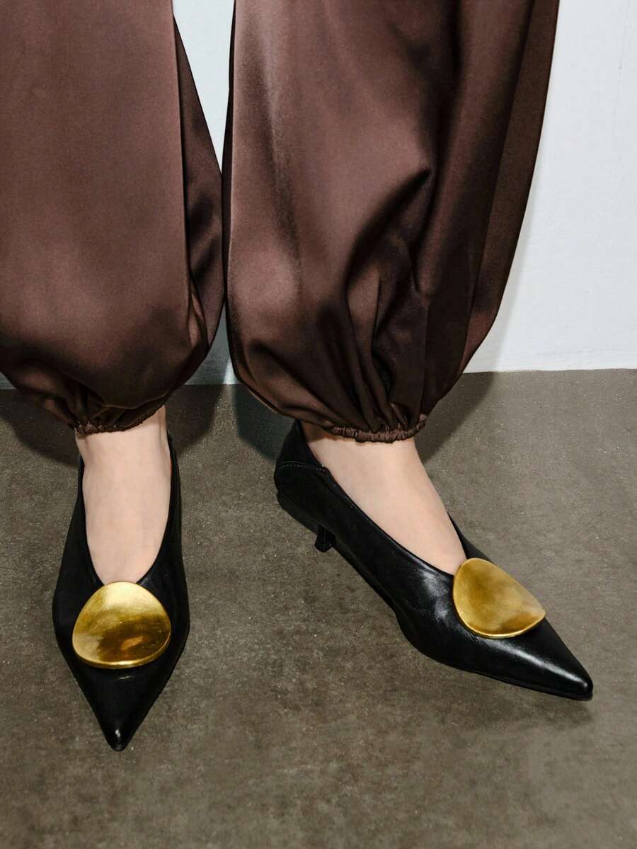 Bholvia Chaussures Babies à boucle de sangle et talon mi-haut, escarpins à bout pointu et talons fins pour femmes, mules - Noir - Voir 1