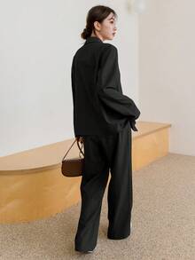 DAZY Solid Color Business Casual Women Suit Set,Fall Clothes - Black - View 2