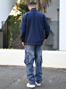 Devon Thys 男士长袖纯色拉链立领休闲户外防风夹克，秋季款 - 卡其色 - 查看 6