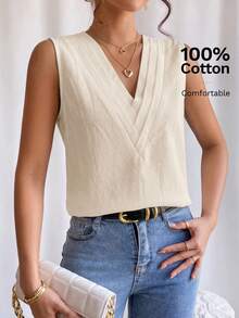 EMERY ROSE Women's Solid Color V-Neck Sleeveless Comfortable Casual Minimalist Shirt, Summer,Summer Top - Apricot - View 6