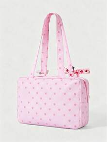 ROMWE Kawaii 1 Túi Tote Hồng Dễ Thương In Hình Dâu Tây - Túi Tote Phong Cách Thiên Niên Kỷ Y2K Dành Cho Bé Gái, Có Dây Thắt Lưng Gió, Hình Dấu Chân Thú Nhồi Bông và Nơ, Thích Hợp Đi Học và Sử Dụng Hàng Ngày - Màu Hồng baby - Xem 8