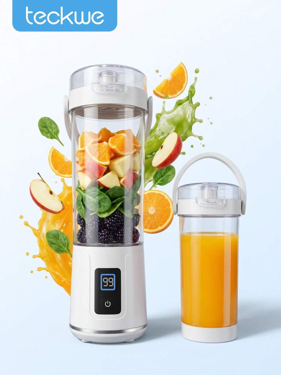 Teckwe Portable Blender With Digital Display, USB Rechargeable Personal Smoothie Juicer Cup, Mini Electric Fruit Mixer With Extra Travel Bottle For Travel Outdoor Home, Suitable For Summer Use - 0.5L-1L - View 1