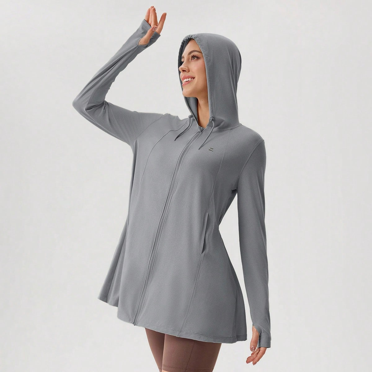 Chaqueta protectora solar de mujer para verano, casual y fresca, con protección UV, con capucha y longitud hasta la cadera, para actividades al aire