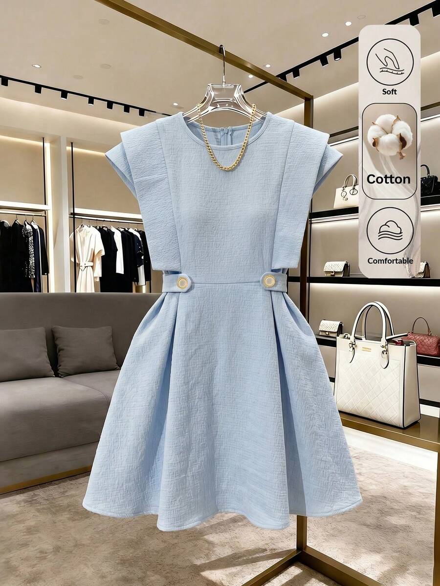 GlowEve Elegant Romantic Vacation & Work Commute Daily Wear Women Short Dress - Blue - View 1