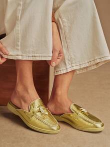 Rosivie Women's Fashion Casual Slip-On Loafers With Golden Lock Design - Gold - View 9