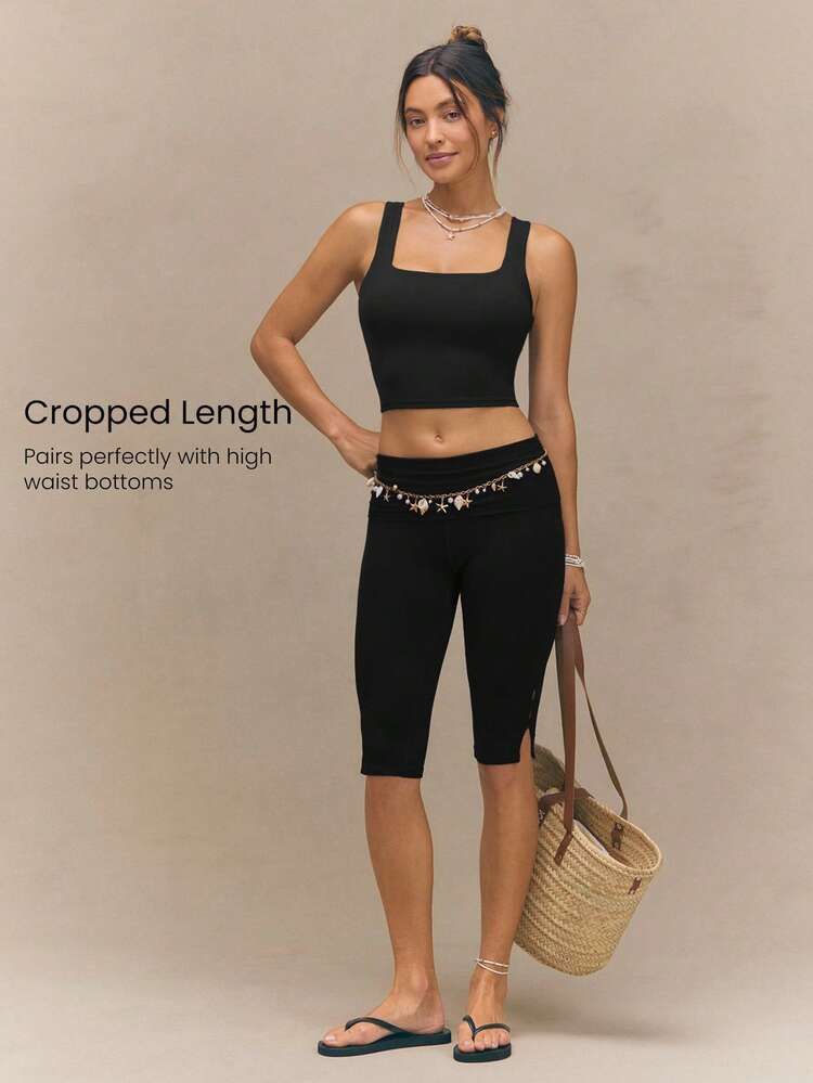 FeatherFit™ Active Ambition Buttery-Soft Square Neck Twisted Open Back Removable Cups Crop Active Tank Top Low Impact Yoga Pilates Studio Daily Wear