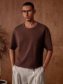 AKNOTIC Boxy Cropped 100% Cotton Tee Shirt - Coffee Brown - View 1