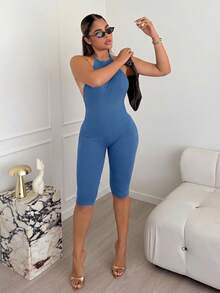 Maria Perezxox 无缝针织露背性感连体裤 - 淺藍色 - 查看 5