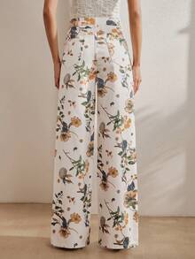 Anewsta Women's New Floral Print White Straight Leg Pants, Summer Promotion - White - View 8