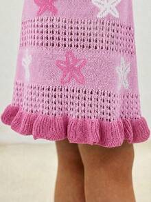 SHEIN Young Girl Starfish Jacquard Hollow-Out Knitted Dress - Pink - View 6