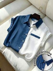GlowEve CURVE 大码夏季休闲撞色前扣 Polo 衫 - 藍色 - 查看 1