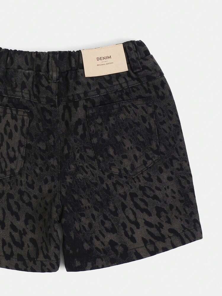 Jungen Leopard Jacquard Denim Shorts mit elastischem Bund und Knopfverschluss, sommerlich lässig chic
