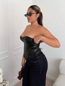Maria Perezxox 女款時尚性感純色交叉露背抹胸上衣黑色 - 黑色 - 查看 5