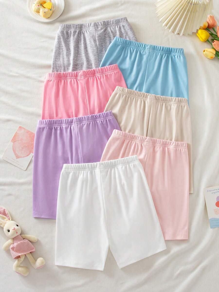 [2pcs Random] Summer Knit Girls Casual Solid Color Leggings,2pcs Combination Multi-Piece Set Back-To-School Holiday Underweaar Leggings - Multicolor - View 1