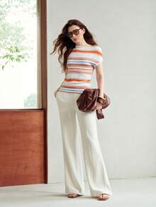 MOTF PREMIUM STRIPED KNIT ASYMMETRICAL SHOULDER TOP, SPRING/SUMMER - White - View 4