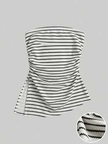 Comfortcana Top tubo a rayas con pliegues, versátil y casual para uso diario de mujer - Multicolor - Ver 7