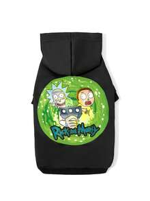 Rick and Morty X SHEIN 1 Pc Cartoon Pattern Printed Pet Hooded Sweatshirt, Cat Clothes, Dog Clothes, Size XXS-XXXXL, Extra Small, Extra Large, Portal, Vortex, Ric K, Mo Rty. - Black - View 5