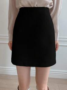 Wynsel Solid Color Casual Straight Skirt Fall Skirts - Black - View 6
