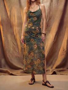 Fembélia Women's Cashew Print Fashionable Boho Date Vacation Party Dress Dark Green Summer - Multicolor - View 3