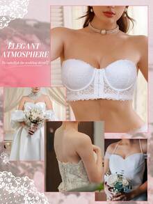 DesireSculpt 1pc Women's White Underwire Lace Front Closure Push-Up Bra Wedding Guest Summer - White - View 8