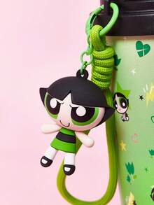 THE POWERPUFF GIRLS X SHEIN 500ml /16 Oz 真空隔熱不鏽鋼杯，1個防漏蓋，適用於熱飲/冷飲，適用於大多數杯架 - 綠色 - 查看 7