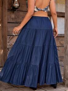 Nubod Falda casual romántica de estilo francés para talla grande - Azul - Ver 2