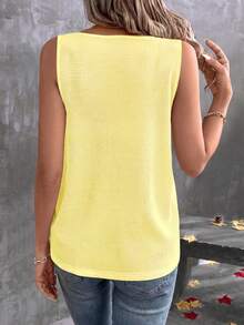 EMERY ROSE Lace Patchwork V-Neck Contrast Color Casual Tank Top For Summer - Yellow - View 2