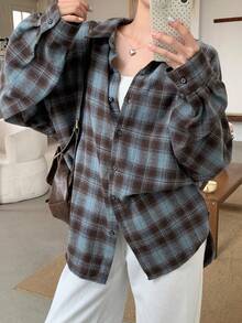 DAZY Women's Spring & Fall Long Sleeve Plaid Shirt,Long Sleeve Tops,Back To School Clothes,Flannels Women - Blue - View 9