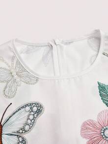 SHEIN Franclia 女款優雅休閒A字無袖短洋裝，3D花卉刺繡與蝴蝶印花，白色洋裝，舞會禮服，春夏洋裝，沙灘穿搭，優雅派對洋裝，休閒洋裝，婚禮賓客禮服，女款奢華晚禮服，女款度假穿搭，女款畢業洋裝，女款生日洋裝，夏季假期穿搭，女款通勤上班穿著 - 白色 - 查看 7