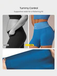 GLOWMODE 4.3" Pantalones cortos de ciclista con soporte de corsé FeatherFit ™ -Sculpt, sin costura frontal, control del abdomen, con bolsillos laterales y tiras antideslizantes, para entrena - Verde militar - Ver 6